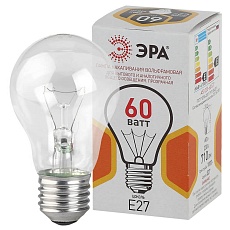 Лампа накаливания ЭРА E27 60W 2700K прозрачная A50 60-230-Е27-CL Б0039122 1