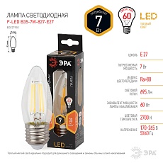 Лампа светодиодная филаментная ЭРА E27 7W 2700K прозрачная F-LED B35-7W-827-E27 Б0027950 1