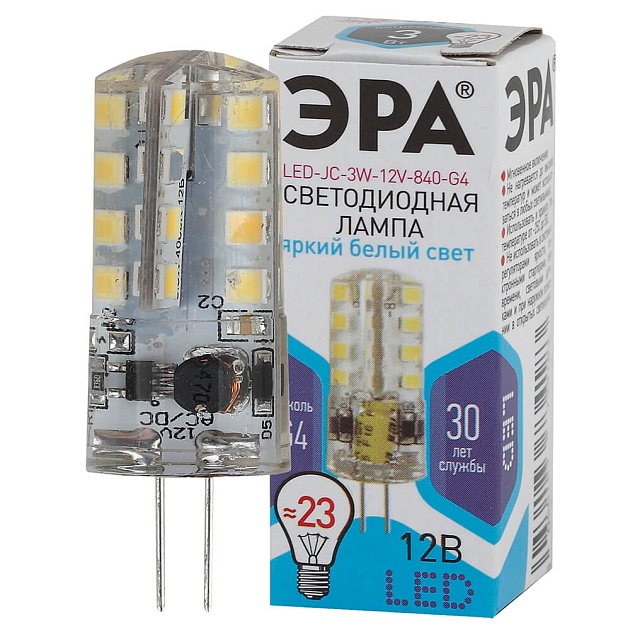 Лампа светодиодная ЭРА G4 3W 4000K прозрачная LED JC-3W-12V-840-G4 Б0033194 фото 2