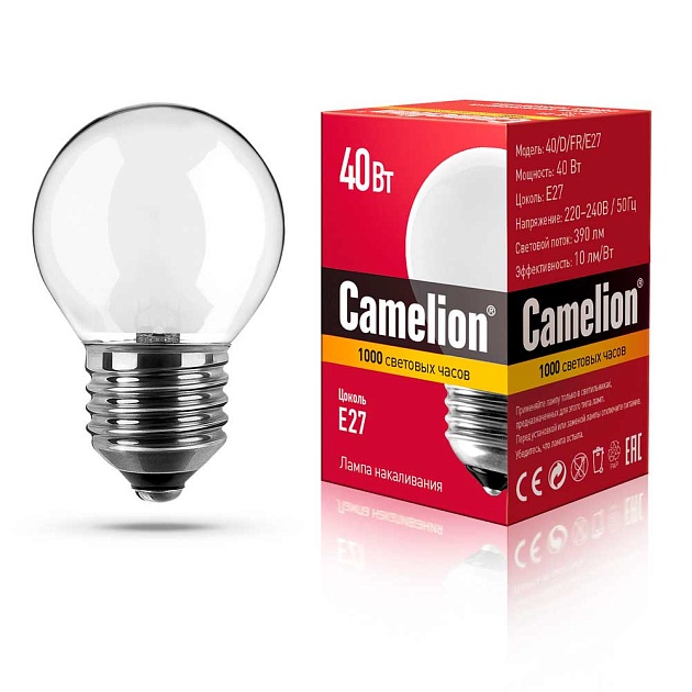 Лампа накаливания Camelion E27 40W 40/D/FR/E27 9869 фото 