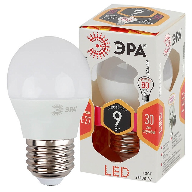Лампа светодиодная ЭРА E27 9W 2700K матовая LED P45-9W-827-E27 Б0029043 фото 3