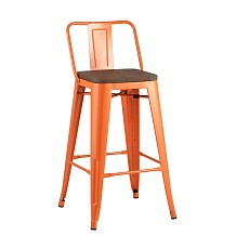 Полубарный стул Tolix со спинкой оранжевый глянцевый + темное дерево YD-H675E-W LG-05