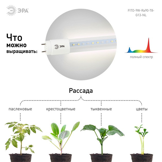 Лампа светодиодная для растений ЭРА G13 9W 1200K прозрачная Fito-9W-Ra90-Т8-G13-NL Б0042988 фото 4