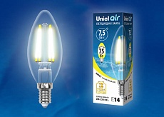 Лампа светодиодная филаментная Uniel E14 7,5W 3000K прозрачная LED-C35-7,5W/WW/E14/CL GLA01TR UL-00003245 1