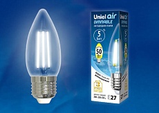 Лампа светодиодная филаментная диммируемая Uniel E27 5W 4000K прозрачная LED-C35-5W/NW/E27/CL/DIM GLA01TR UL-00003642 1