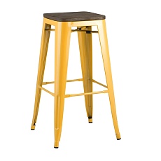 Барный стул Tolix желтый глянцевый + темное дерево YD-H765-W LG-06