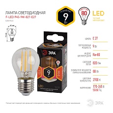 Лампа светодиодная филаментная ЭРА E27 9W 2700K прозрачная F-LED P45-9w-827-E27 Б0047023 1