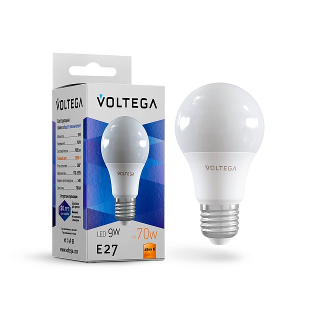 Лампа светодиодная Voltega E27 9W 2800К матовая VG2-A2E27warm9W 8343 фото 