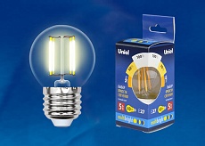 Лампа светодиодная филаментная Uniel E27 5W 3000K прозрачная LED-G45-5W/WW/E27/CL/MB GLM10TR UL-00002370 1