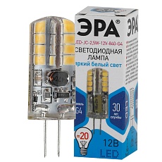 Лампа светодиодная ЭРА G4 2,5W 4000K прозрачная LED JC-2,5W-12V-840-G4 Б0033192 2