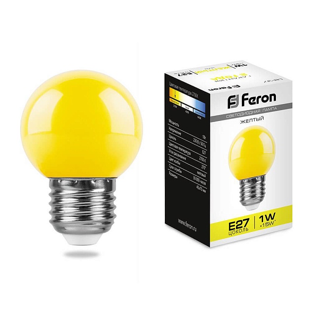 Лампа светодиодная Feron E27 1W желтая LB-37 25879 фото 