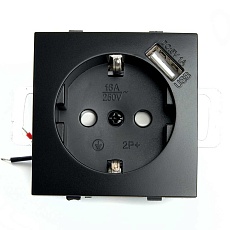 Розетка 2P+PE Stekker Эрна с USB черный PST16-9111-03 49155