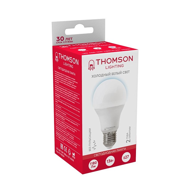Лампа светодиодная Thomson E27 13W 6500K груша матовая TH-B2304 фото 2