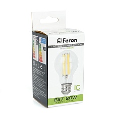 Лампа светодиодная филаментная Feron E27 20W 4000K прозрачная LB-620 38246 1