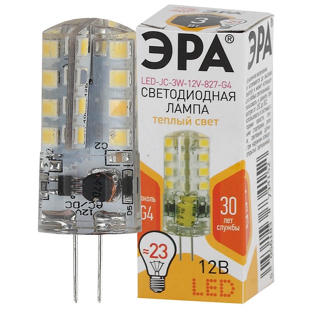 Лампа светодиодная ЭРА G4 3W 2700K прозрачная LED JC-3W-12V-827-G4 Б0033193 фото 2