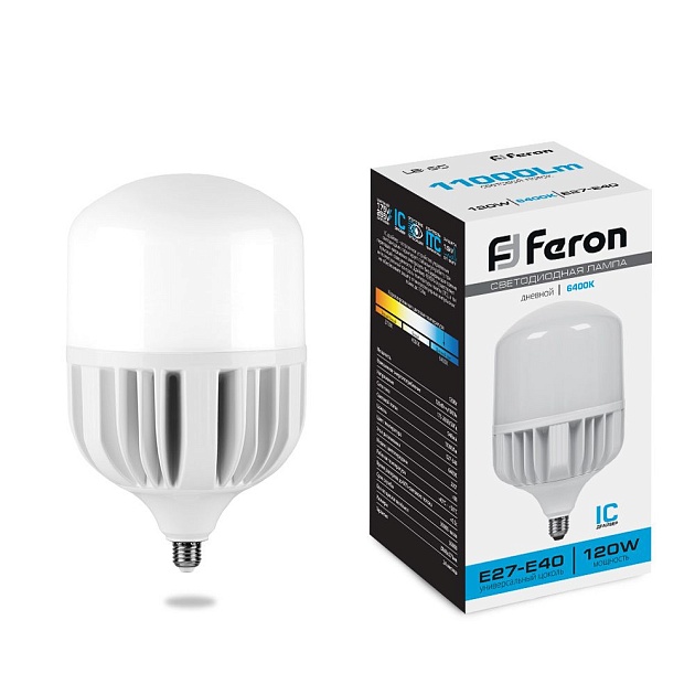 Лампа светодиодная Feron E27-E40 120W 6400K матовая LB-65 38197 фото 