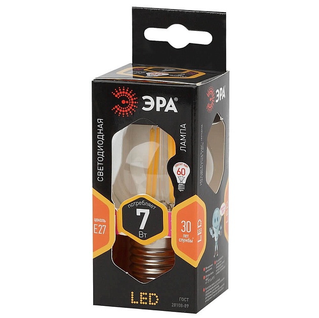Лампа светодиодная филаментная ЭРА E27 7W 2700K прозрачная F-LED P45-7W-827-E27 Б0027948 фото 4