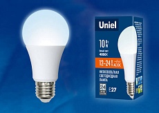 Лампа светодиодная Uniel E27 10W 4000K матовая LED-A60-10W/NW/E27/FR/12-24V PLO55WH UL-00002381 1