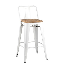Полубарный стул Tolix со спинкой белый + светлое дерево YD-H675E-W YG-14