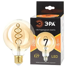 Лампа светодиодная филаментная ЭРА E27 7W 2400K прозрачная F-LED G95-7W-824-E27 spiral gold Б0047663 1