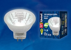Лампа светодиодная Uniel GU4 3W 4000K прозрачная LED-MR11-3W/NW/GU4 GLZ21TR UL-00001701 1