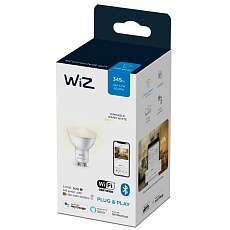 Лампа светодиодная диммируемая WiZ GU10 4,7W 2700K прозрачная Wi-Fi BLE 50W GU10 927 DIM 1PF/6 929002448102 2
