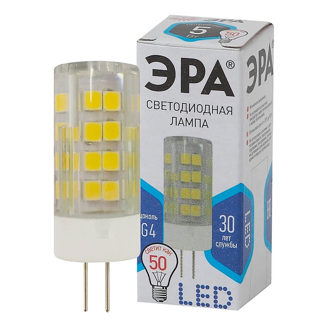 Лампа светодиодная ЭРА G4 5W 4000K прозрачная LED JC-5W-220V-CER-840-G4 Б0027858 фото 3
