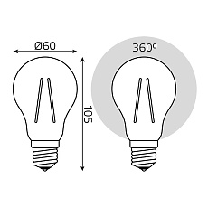 Лампа светодиодная филаментная диммируемая Gauss E27 10W 4100K прозрачная 102802210-S 1