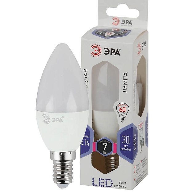 Лампа светодиодная ЭРА E14 7W 6000K матовая LED B35-7W-860-E14 Б0031400 фото 3