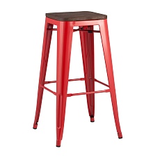 Барный стул Tolix красный глянцевый + темное дерево YD-H765-W LG-03