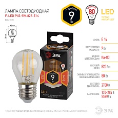 Лампа светодиодная филаментная ЭРА E14 9W 2700K прозрачная F-LED P45-9w-827-E14 Б0047020 3
