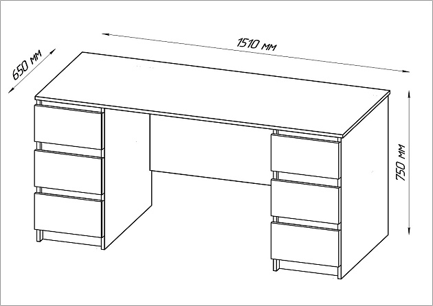 Письменный стол Шведский Стандарт Кастор 151х65 с 6 ящиками 2.03.06.040.3 фото 4
