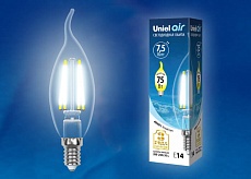 Лампа светодиодная филаментная Uniel E14 7,5W 4000K прозрачная LED-CW35-7,5W/NW/E14/CL GLA01TR UL-00003296 1