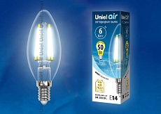 Лампа светодиодная филаментная Uniel E14 6W 4000K прозрачная LED-C35-6W/NW/E14/CL GLA01TR UL-00002198 1