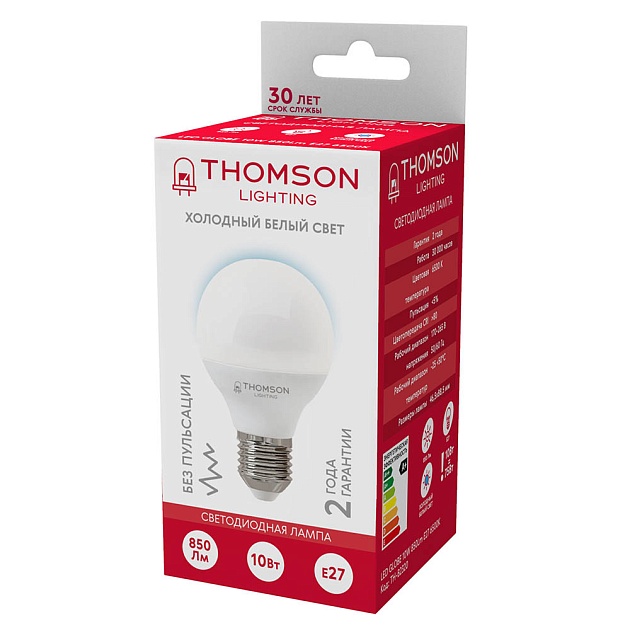 Лампа светодиодная Thomson E27 10W 6500K шар матовая TH-B2320 фото 2