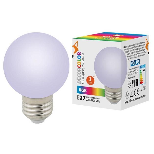 Лампа светодиодная Volpe E27 3W матовая LED-G60-3W/RGB/E27/FR/С UL-00006960 фото 