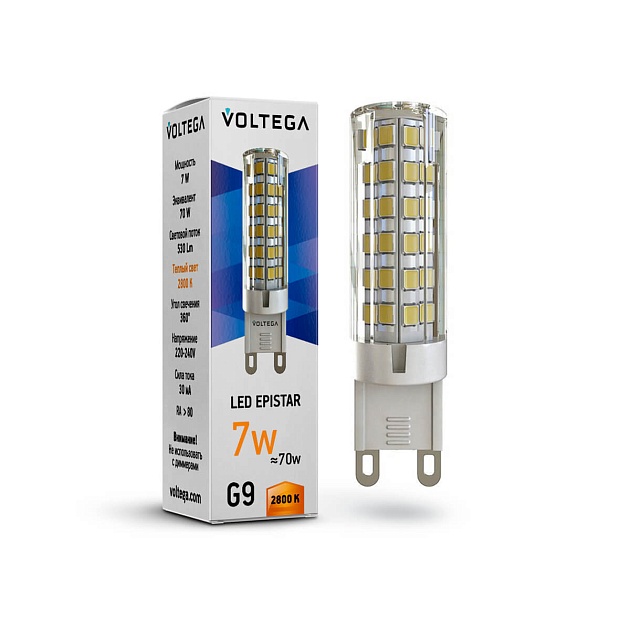 Лампа светодиодная Voltega G9 7W 2800К прозрачная VG9-K1G9warm7W 7036 фото 