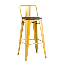 Барный стул Tolix со спинкой желтый глянцевый + темное дерево YD-H765E-W LG-06