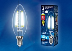 Лампа светодиодная филаментная Uniel E14 6W 4000K прозрачная LED-C35-6W/NW/E14/CL PLS02WH UL-00001373 1