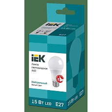 Лампа светодиодная IEK E27 15W 4000K матовая LLE-A60-15-230-40-E27 1