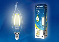 Лампа светодиодная филаментная Uniel E14 7,5W 3000K прозрачная LED-CW35-7,5W/WW/E14/CL GLA01TR UL-00003248 1