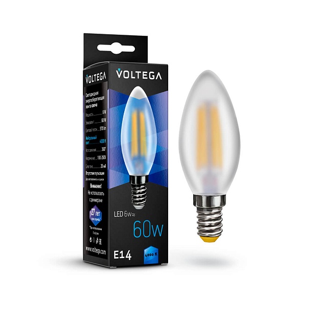 Лампа светодиодная филаментная Voltega E14 6W 4000К матовая VG10-C2E14cold6W-F 7045 фото 