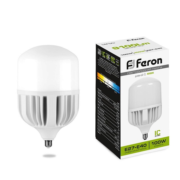 Лампа светодиодная Feron E27-E40 100W 4000K матовая LB-65 38219 фото 