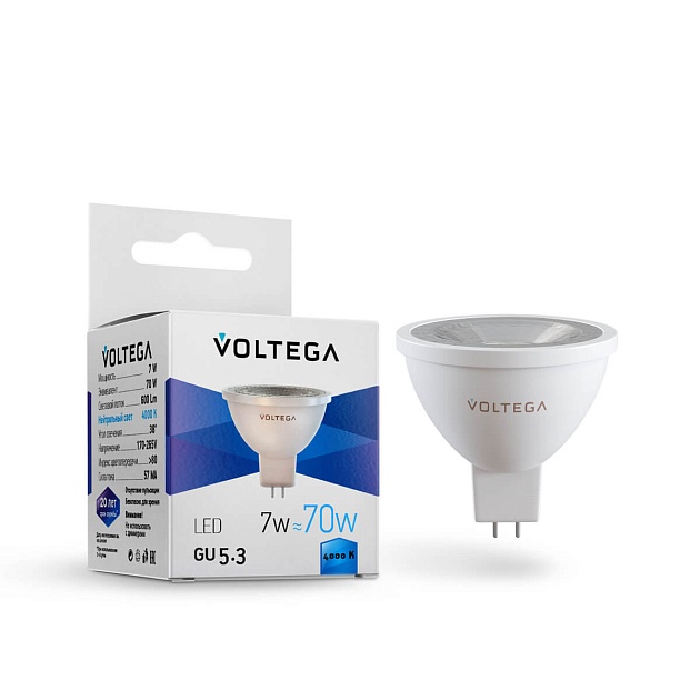 Лампа светодиодная Voltega GU5.3 7W 4000К прозрачная VG2-S1GU5.3cold7W 7063 фото 