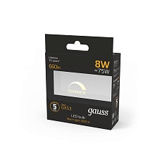 Лампа светодиодная диммируемая Gauss GX53 8W 3000K матовая 108408108-D 2