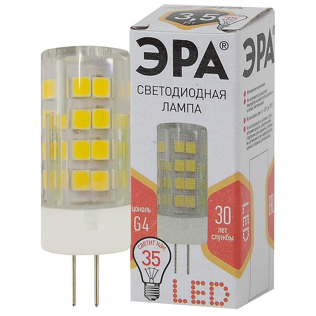 Лампа светодиодная ЭРА G4 3,5W 2700K прозрачная LED JC-3,5W-220V-CER-827-G4 Б0027855 фото 2