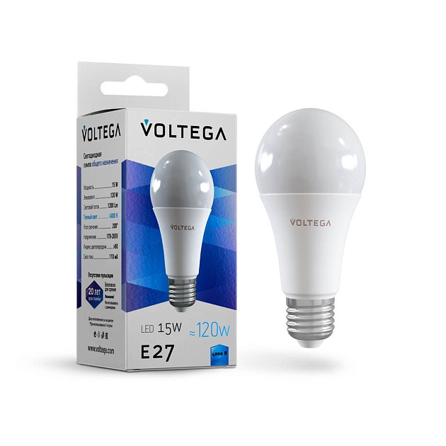 Лампа светодиодная Voltega E27 15W 4000K матовая VG2-A60E27cold15W 7157 фото 2