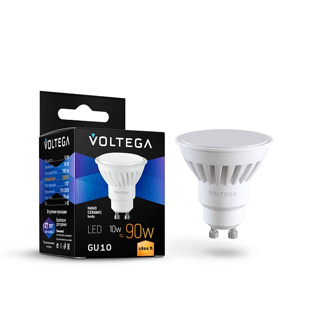 Лампа светодиодная Voltega GU10 10W 2800К матовая VG1-S1GU10warm10W-C 7072 фото 