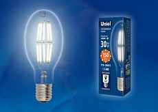 Лампа светодиодная филаментная Uniel E40 30W 4000K прозрачная LED-ED90-30W/NW/E40/CL GLP05TR UL-00003760 1