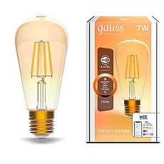 Лампа светодиодная диммируемая филаментная Gauss Smart Home Filament E27 7W 2500K золотистая 1290112 5